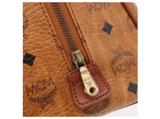 MCM Vicetos Logogram Borsa a Mano PVC Pelle Marrone Oro Auth 175062 D'oro - vista 14
