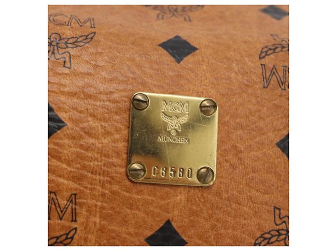 MCM Vicetos Logogram Borsa a Mano PVC Pelle Marrone Oro Auth 175062 D'oro - vista 15