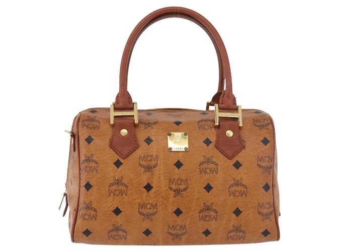 MCM Vicetos Logogram Borsa a Mano PVC Pelle Marrone Oro Auth 175062 D'oro - vista 2