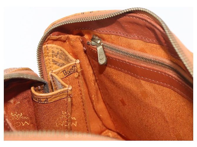 MCM Vicetos Logogram Borsa a Mano PVC Pelle Marrone Oro Auth 175062 D'oro - vista 20