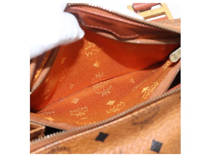 MCM Vicetos Logogram Borsa a Mano PVC Pelle Marrone Oro Auth 175062 D'oro - vista 21