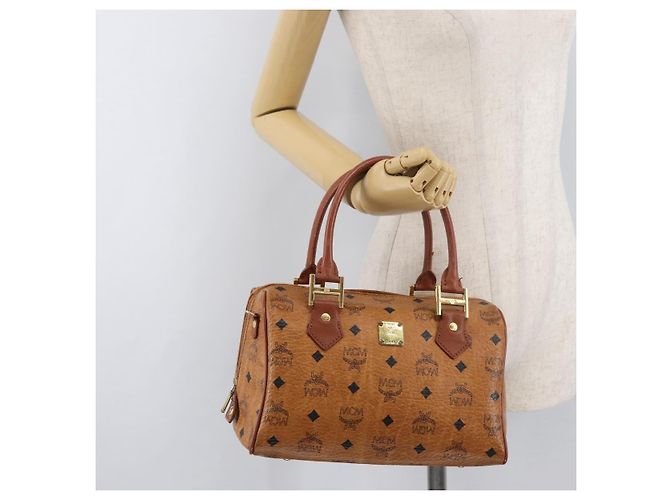 MCM Vicetos Logogram Borsa a Mano PVC Pelle Marrone Oro Auth 175062 D'oro - vista 23