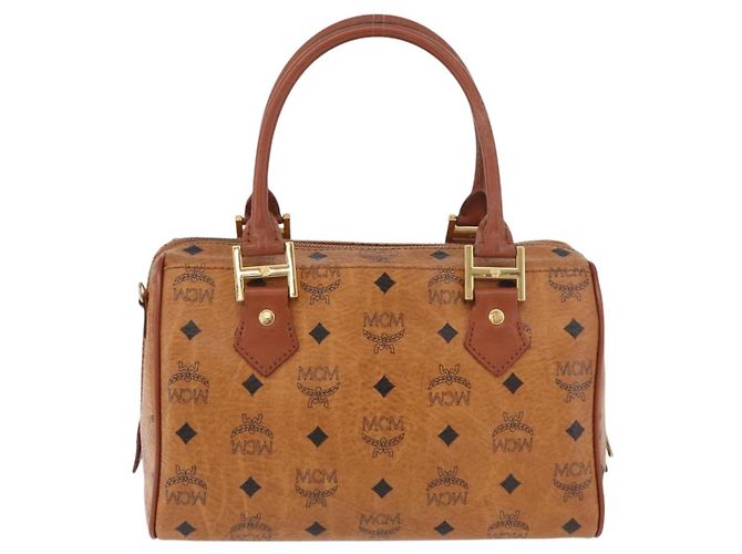 MCM Vicetos Logogram Borsa a Mano PVC Pelle Marrone Oro Auth 175062 D'oro - vista 3