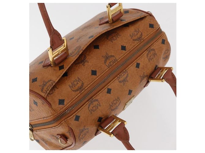 MCM Vicetos Logogram Borsa a Mano PVC Pelle Marrone Oro Auth 175062 D'oro - vista 6