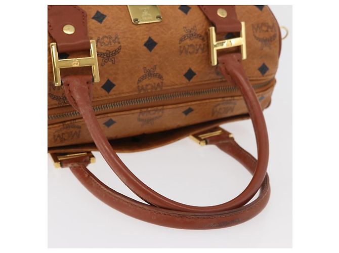 MCM Vicetos Logogram Borsa a Mano PVC Pelle Marrone Oro Auth 175062 D'oro - vista 7