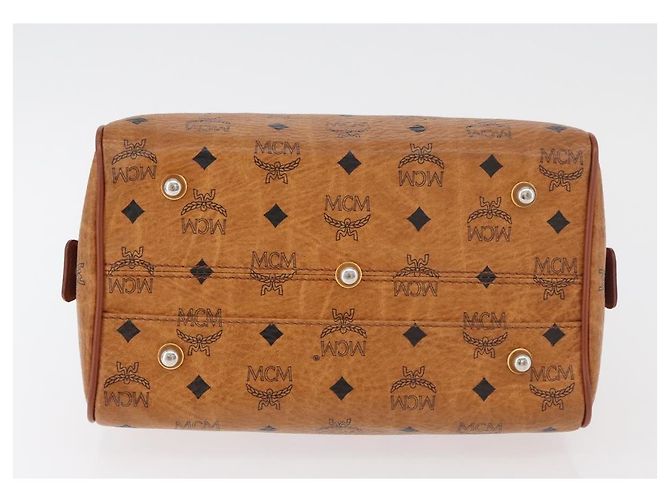 MCM Vicetos Logogram Borsa a Mano PVC Pelle Marrone Oro Auth 175062 D'oro - vista 9