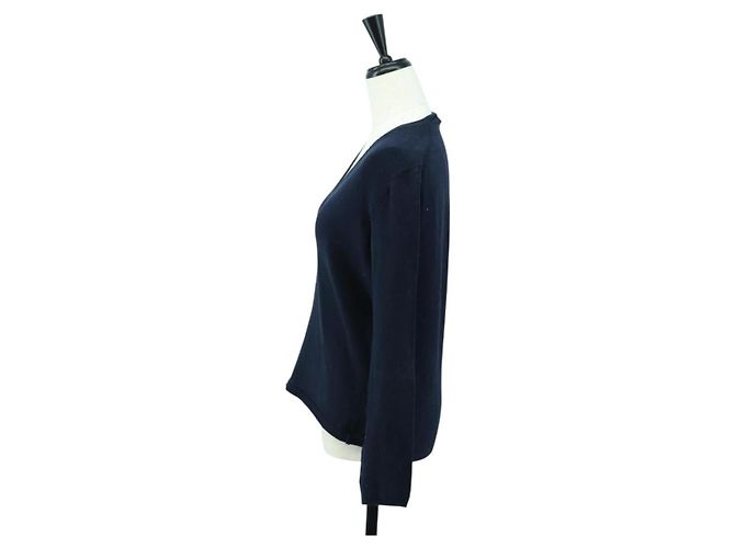 Prada Camiseta de manga larga de algodón azul marino Auth 174765A - vista 3