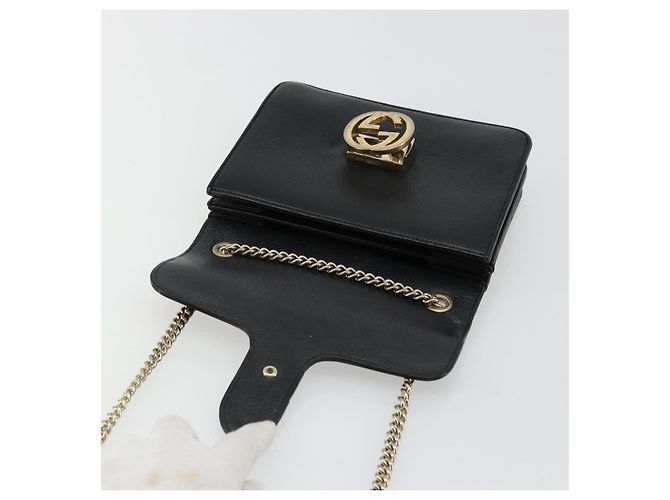 Borsa a Spalla con Catena in Pelle Nera e Oro GUCCI 510304 Auth bs34494 Nero D'oro - vista 15