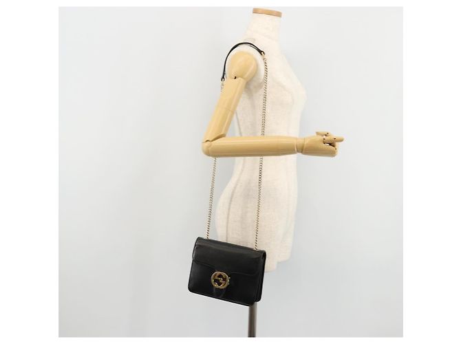 Borsa a Spalla con Catena in Pelle Nera e Oro GUCCI 510304 Auth bs34494 Nero D'oro - vista 23