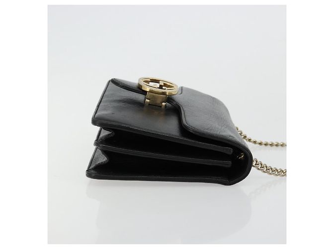 Borsa a Spalla con Catena in Pelle Nera e Oro GUCCI 510304 Auth bs34494 Nero D'oro - vista 4