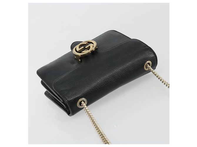 Borsa a Spalla con Catena in Pelle Nera e Oro GUCCI 510304 Auth bs34494 Nero D'oro - vista 6
