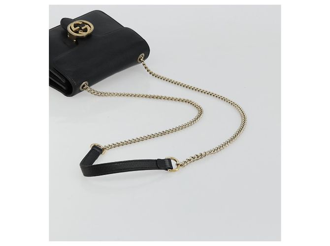 Borsa a Spalla con Catena in Pelle Nera e Oro GUCCI 510304 Auth bs34494 Nero D'oro - vista 7