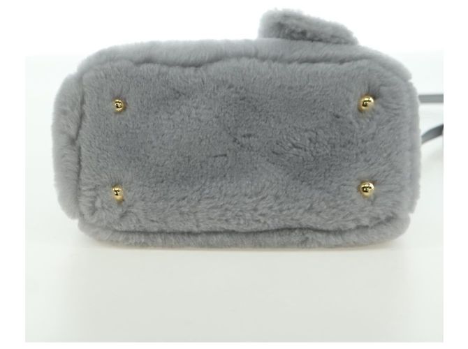 PRADA MONTONE Borsa a Spalla in Pelliccia Sintetica Galleria Fur 2way Grigio Oro Auth ki6631M Marrone D'oro - vista 12