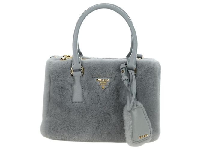 PRADA MONTONE Borsa a Spalla in Pelliccia Sintetica Galleria Fur 2way Grigio Oro Auth ki6631M Marrone D'oro - vista 2