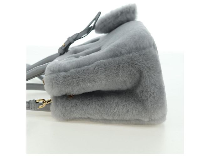 PRADA MONTONE Borsa a Spalla in Pelliccia Sintetica Galleria Fur 2way Grigio Oro Auth ki6631M Marrone D'oro - vista 4