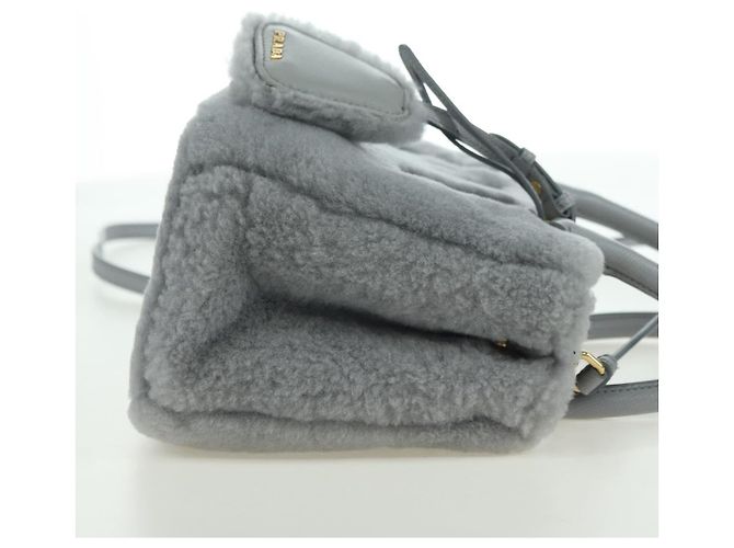 PRADA MONTONE Borsa a Spalla in Pelliccia Sintetica Galleria Fur 2way Grigio Oro Auth ki6631M Marrone D'oro - vista 5