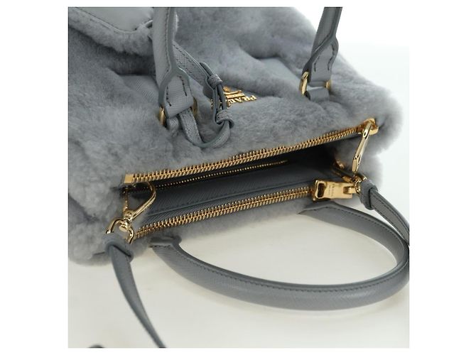 PRADA MONTONE Borsa a Spalla in Pelliccia Sintetica Galleria Fur 2way Grigio Oro Auth ki6631M Marrone D'oro - vista 6