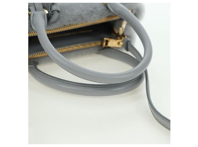 PRADA MONTONE Borsa a Spalla in Pelliccia Sintetica Galleria Fur 2way Grigio Oro Auth ki6631M Marrone D'oro - vista 7