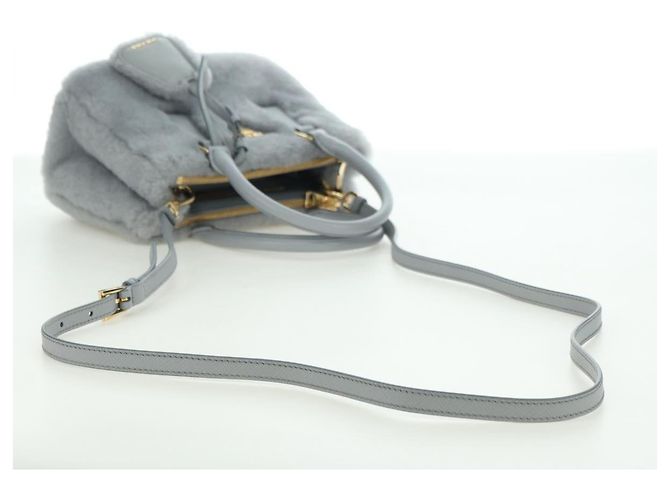 PRADA MONTONE Borsa a Spalla in Pelliccia Sintetica Galleria Fur 2way Grigio Oro Auth ki6631M Marrone D'oro - vista 9