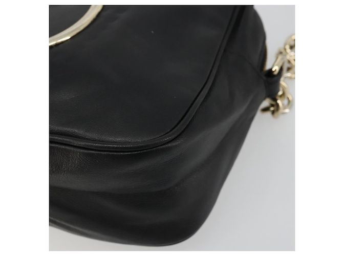 Salvatore Ferragamo Borsa a Spalla Gancini Chain in Pelle Nera Oro Auth 176787 Nero D'oro - vista 10