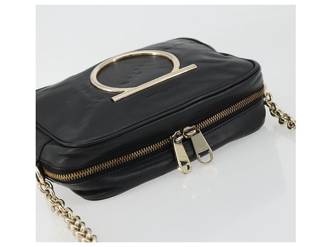 Salvatore Ferragamo Borsa a Spalla Gancini Chain in Pelle Nera Oro Auth 176787 Nero D'oro - vista 6