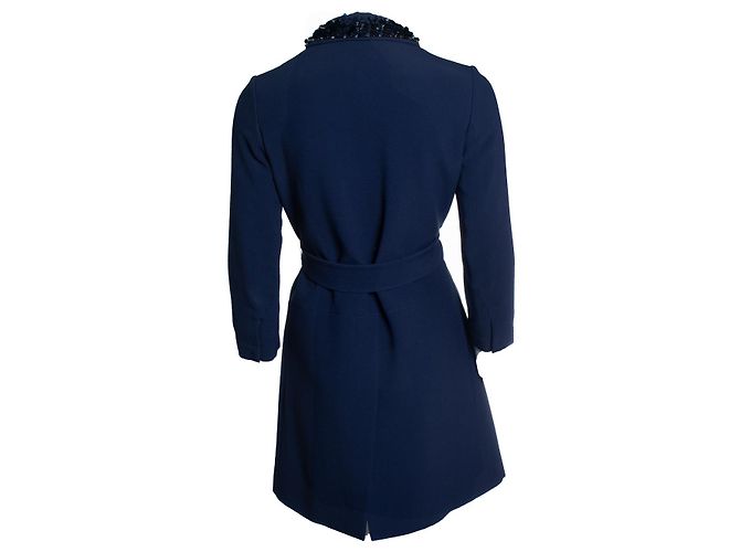 Miu Miu, giacca blu con cintura e colletto di paillettes - vista 3