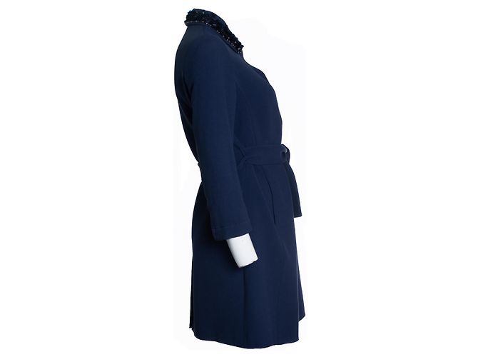 Miu Miu, giacca blu con cintura e colletto di paillettes - vista 4