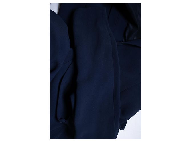 Miu Miu, giacca blu con cintura e colletto di paillettes - vista 7