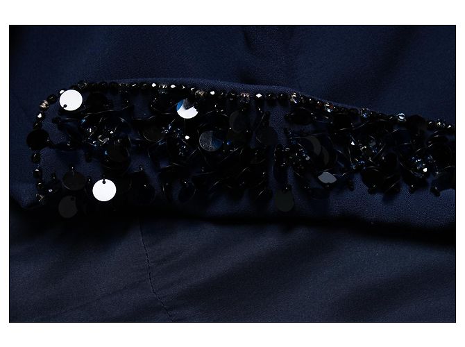 Miu Miu, giacca blu con cintura e colletto di paillettes - vista 8