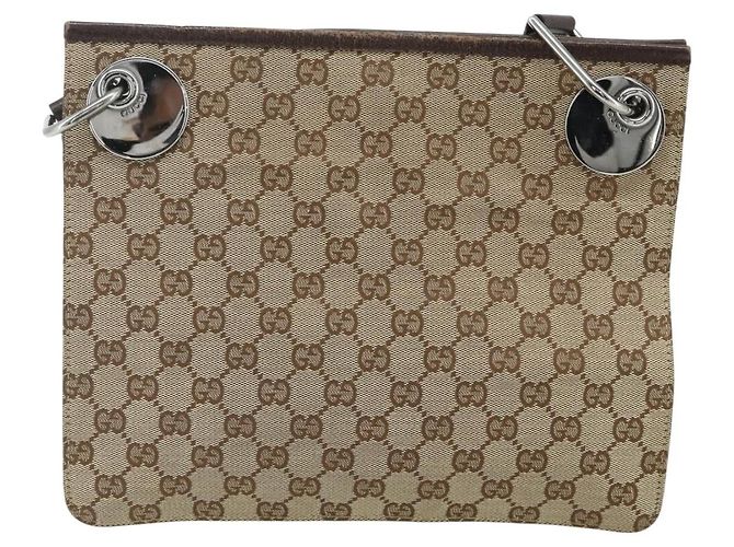 Borsa a Spalla GG Canvas Gucci Beige Argento 120841 Auth ep14120 - vista 2