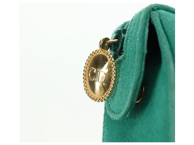 Borsa a Spalla con Catena Christian Dior in Camoscio Verde Oro Auth BA12278V D'oro - vista 15