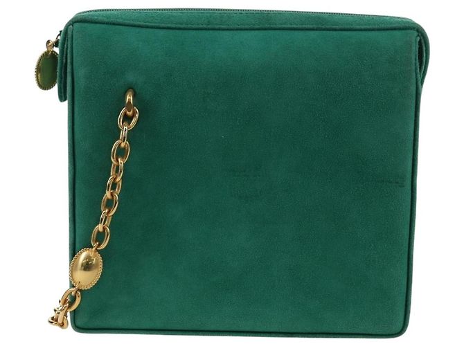 Borsa a Spalla con Catena Christian Dior in Camoscio Verde Oro Auth BA12278V D'oro - vista 2