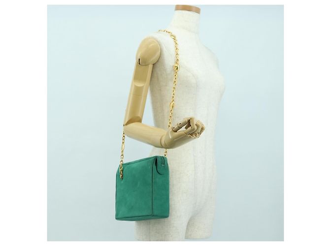 Borsa a Spalla con Catena Christian Dior in Camoscio Verde Oro Auth BA12278V D'oro - vista 21