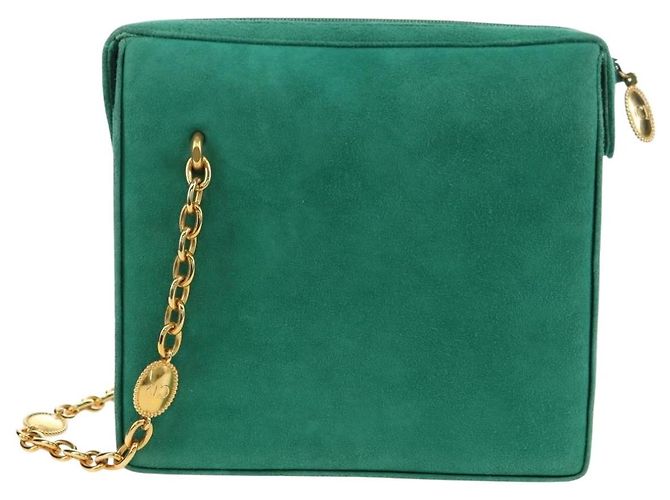 Borsa a Spalla con Catena Christian Dior in Camoscio Verde Oro Auth BA12278V D'oro - vista 3