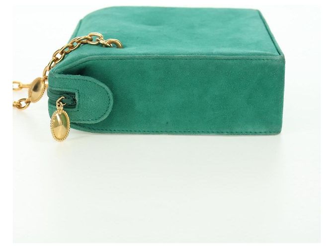 Borsa a Spalla con Catena Christian Dior in Camoscio Verde Oro Auth BA12278V D'oro - vista 4