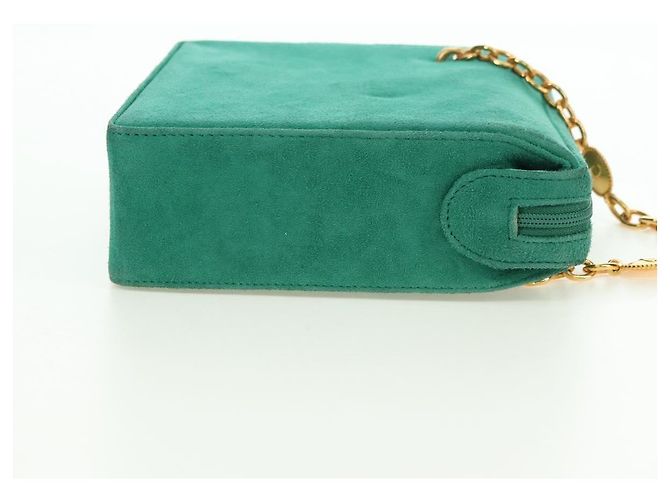 Borsa a Spalla con Catena Christian Dior in Camoscio Verde Oro Auth BA12278V D'oro - vista 5