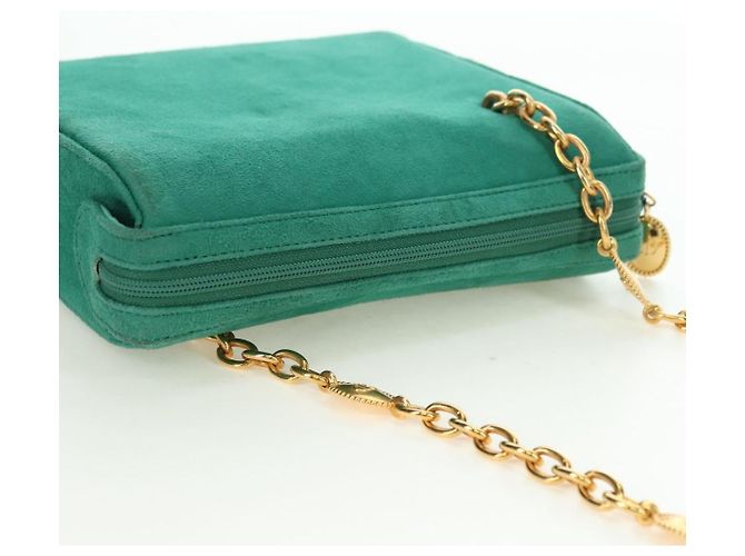 Borsa a Spalla con Catena Christian Dior in Camoscio Verde Oro Auth BA12278V D'oro - vista 6