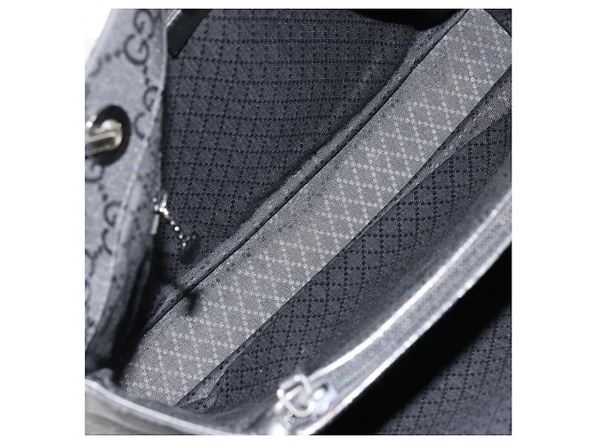 Bamboo Borsa a mano in tela GG Gucci con bambù in nylon nero e argento 002 1010 Auth ep14182 - vista 15