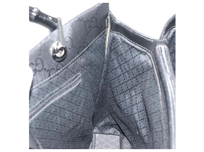 Bamboo Borsa a mano in tela GG Gucci con bambù in nylon nero e argento 002 1010 Auth ep14182 - vista 16