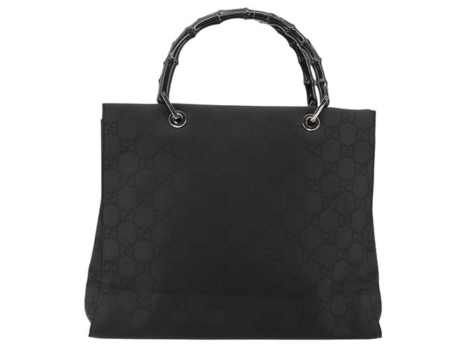 Bamboo Borsa a mano in tela GG Gucci con bambù in nylon nero e argento 002 1010 Auth ep14182 - vista 2
