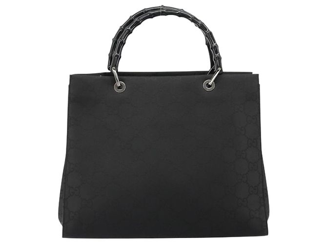 Bamboo Borsa a mano in tela GG Gucci con bambù in nylon nero e argento 002 1010 Auth ep14182 - vista 3