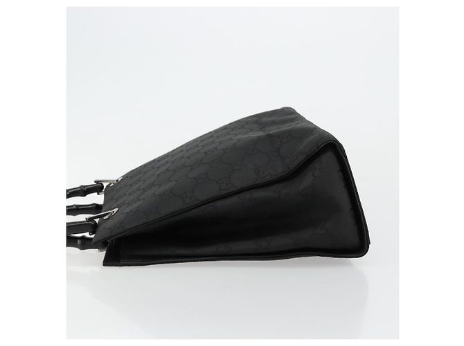Bamboo Borsa a mano in tela GG Gucci con bambù in nylon nero e argento 002 1010 Auth ep14182 - vista 5
