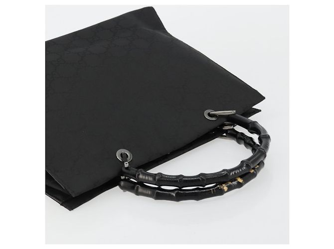 Bamboo Borsa a mano in tela GG Gucci con bambù in nylon nero e argento 002 1010 Auth ep14182 - vista 6