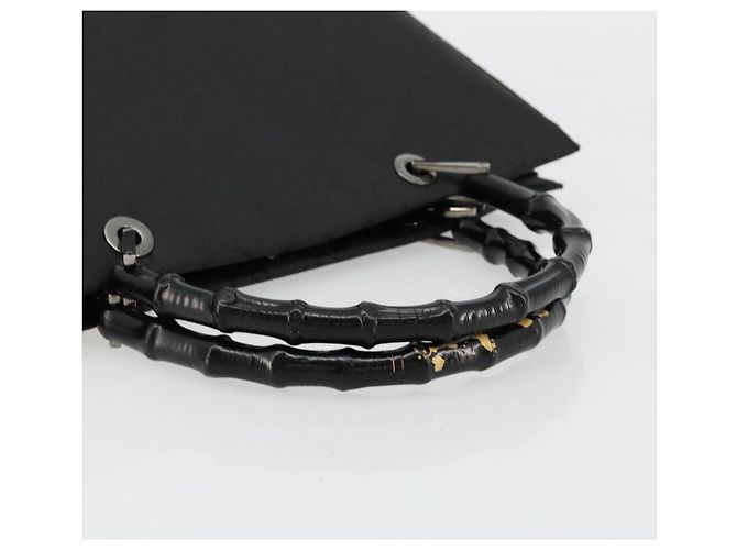 Bamboo Borsa a mano in tela GG Gucci con bambù in nylon nero e argento 002 1010 Auth ep14182 - vista 7