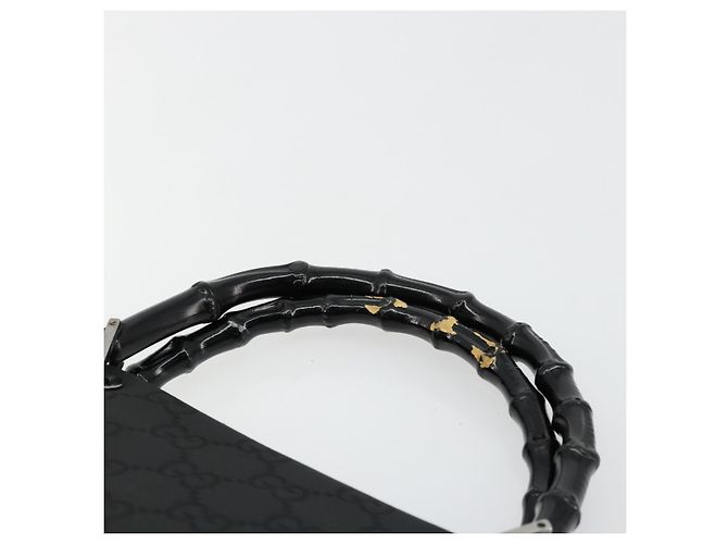 Bamboo Borsa a mano in tela GG Gucci con bambù in nylon nero e argento 002 1010 Auth ep14182 - vista 8