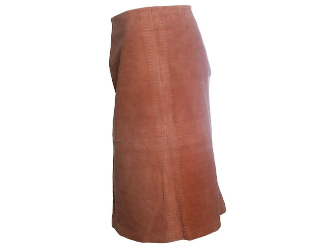 Falda midi de ante coral Agnona Naranja - vista 2