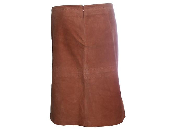Falda midi de ante coral Agnona Naranja - vista 3