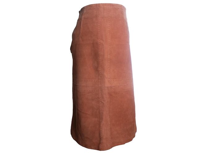 Falda midi de ante coral Agnona Naranja - vista 4