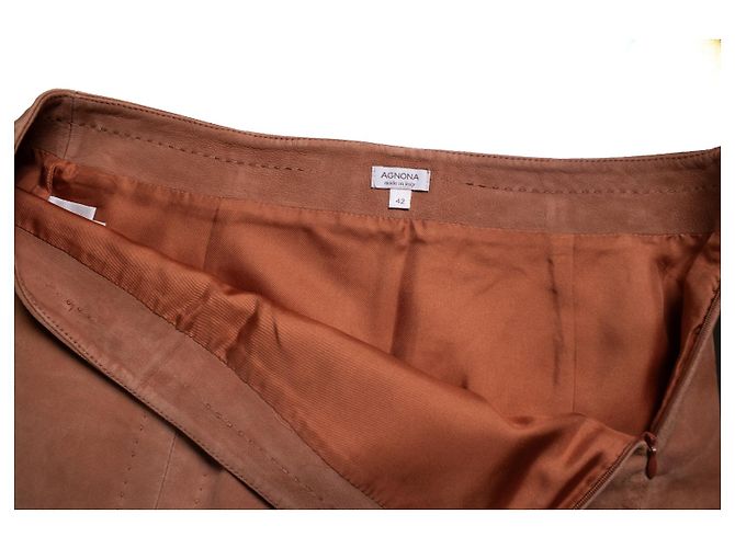 Falda midi de ante coral Agnona Naranja - vista 8
