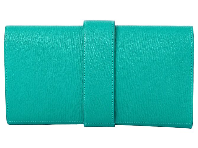 Clutch Hermès Medor in pelle verde con hardware in palladio - vista 2